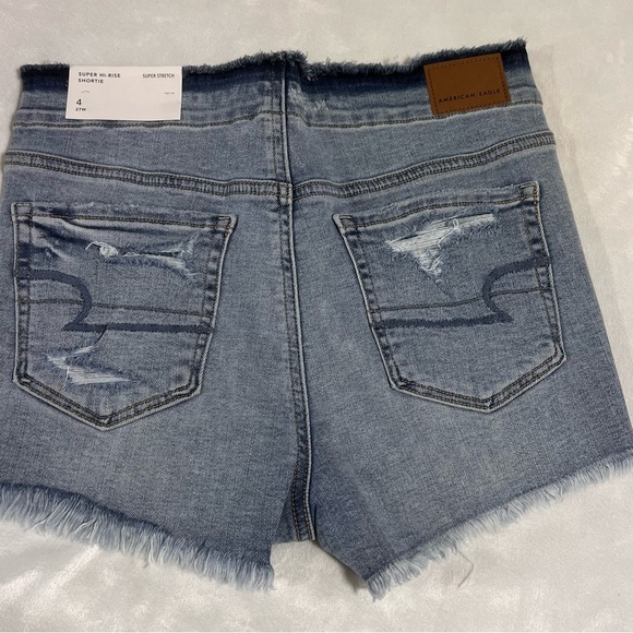 AMERICAN EAGLE SUPER HI-RISE SHORTIE WOMEN'S BLUE DENIM JEAN SHORTS SIZE 4 NWT - Picture 7 of 8